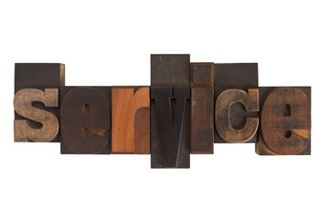 service, word written in vintage printing blocks