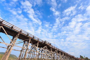 Wooden bridge  at Kanchanaburi in Thailand. clear sky day