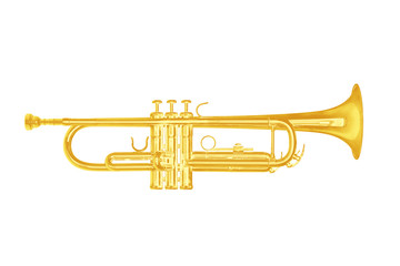 Obraz na płótnie Canvas Gold trumpet instrument on white background.