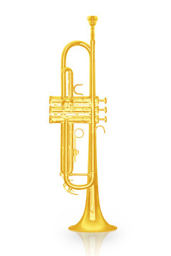 Gold trumpet instrument on white background