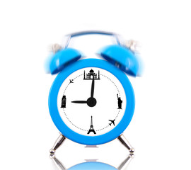 Classic alarm clock ringing, with landmarks on dial isolated