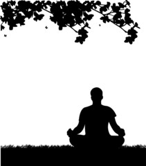Isolated man meditating and doing yoga exercise - obrazy, fototapety, plakaty