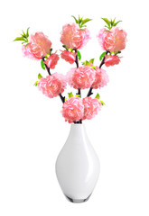 Almond Tree Flowers in vase isolated on white