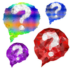 Speech clouds of colored triangles question mark
