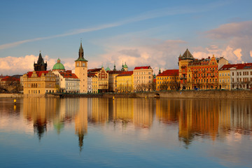 Fototapeta premium View from Strelecky island on the Novotny footbridge next the Ch