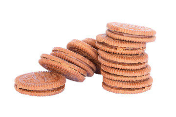 Chocolate cream cookies isolated on white