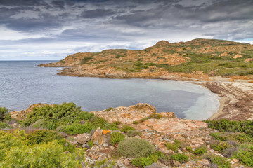 Fototapeta na wymiar Beach and coastline of Desert des Agriates in Corsica