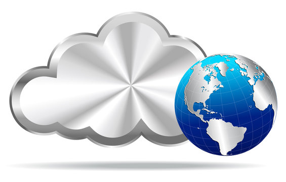 Silver Cloud with Earth Globe - Cloud Computing Concept