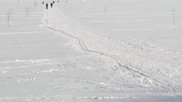 люди катаются на лыжах зимой