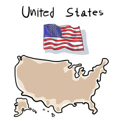 falg and map of united states painting