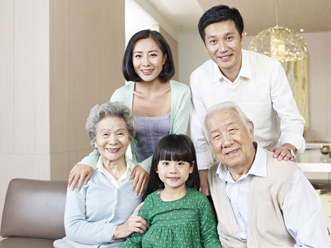 portrait three-generation asian family