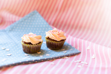 cute cupcakes on a polka dot tablecloth