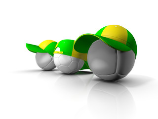 footballs with green and yellow hat - isolated white background