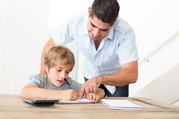 Father assisting son in homework