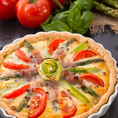 green asparagi Tart with eggs and tomato