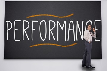 Businessman turning away from the word performance