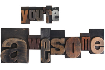 you are awesome, written in vintage printing blocks