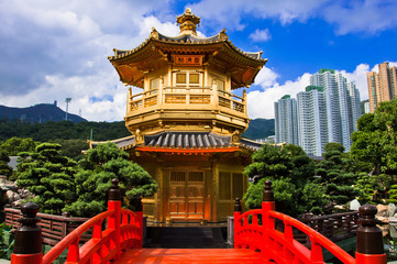 oriental golden pavilion of Chi Lin Nunnery and Chinese garden,