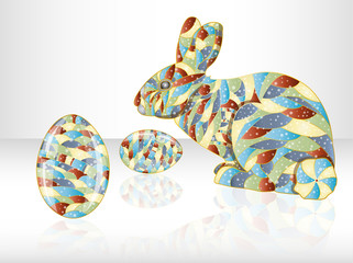 Colorful easter eggs and rabbit.