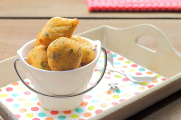 Cod fritters. Buñuelos de bacalao. Acras de morue