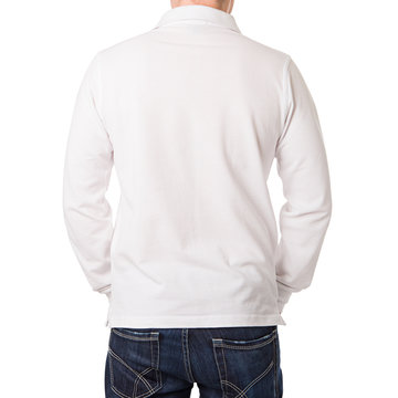 White polo shirt with a long sleeve on a young man