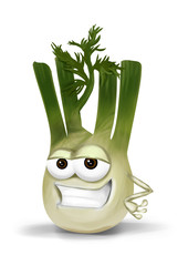 Cool, funny fennel cartoon character with a big smile.