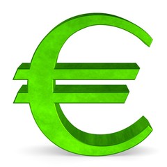 Green euro sign on white front view
