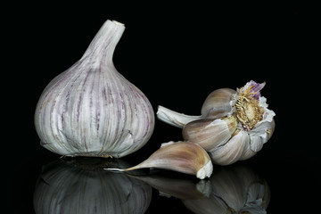 Garlic bulbs, on black background.