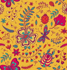 Seamless texture with flowers and butterflies