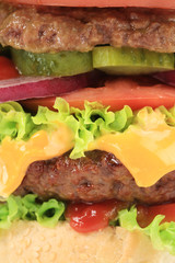 Close up of hamburger layers.