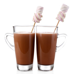 Hot chocolate with marshmallows, isolated on white