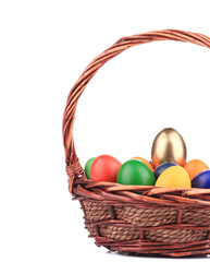 close up of Easter eggs and basket