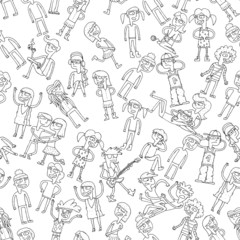 Obraz premium Singing children seamless pattern in black and white