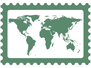 World map on stamp