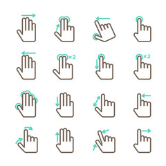 Hand touch gestures icons set