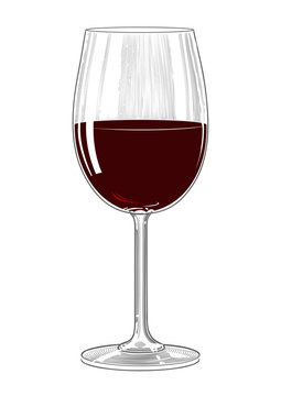 Red wine glass in vintage engraving style