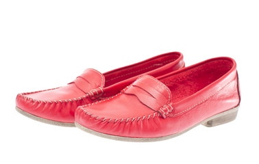 Red moccasins isolated on white background