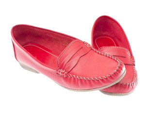 Red moccasins isolated on white background