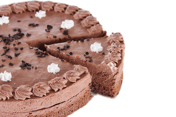Part of round chocolate cake
