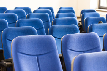Obraz premium Blue Chairs Close Up In Conference Room