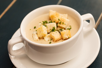 cream soup with croutons