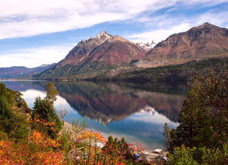 Fototapeta na wymiar Autumn Colors in Lake Gutierrez, near Bariloche, Patagonia, Arge
