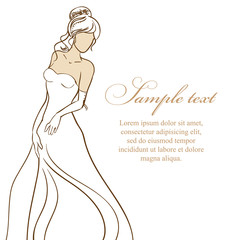 Fototapeta na wymiar Beautiful bride in white dress. Wedding vector illustration