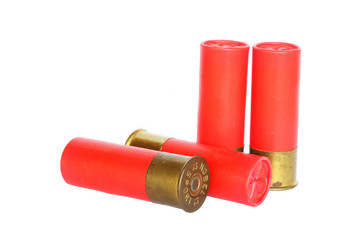 Red shotgun ammo on white background