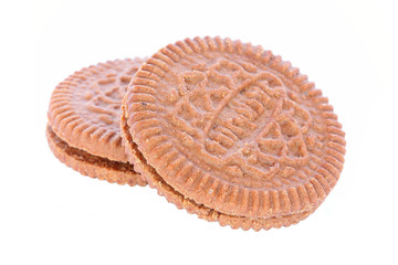 Chocolate cream cookies isolated on white