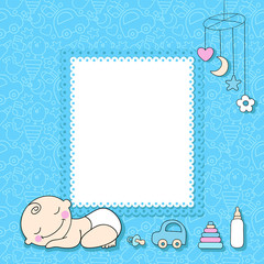 Sweet baby boy announcement card style cartoon. - 63121410