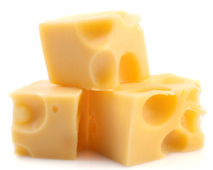 Pieces of cheese, isolated on white