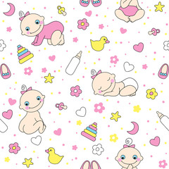 Seamless pattern for baby girls.