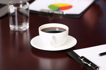 Cup of coffee on table close-up