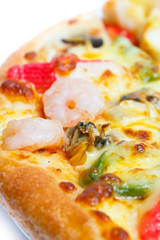 Delicious pizza with seafood.